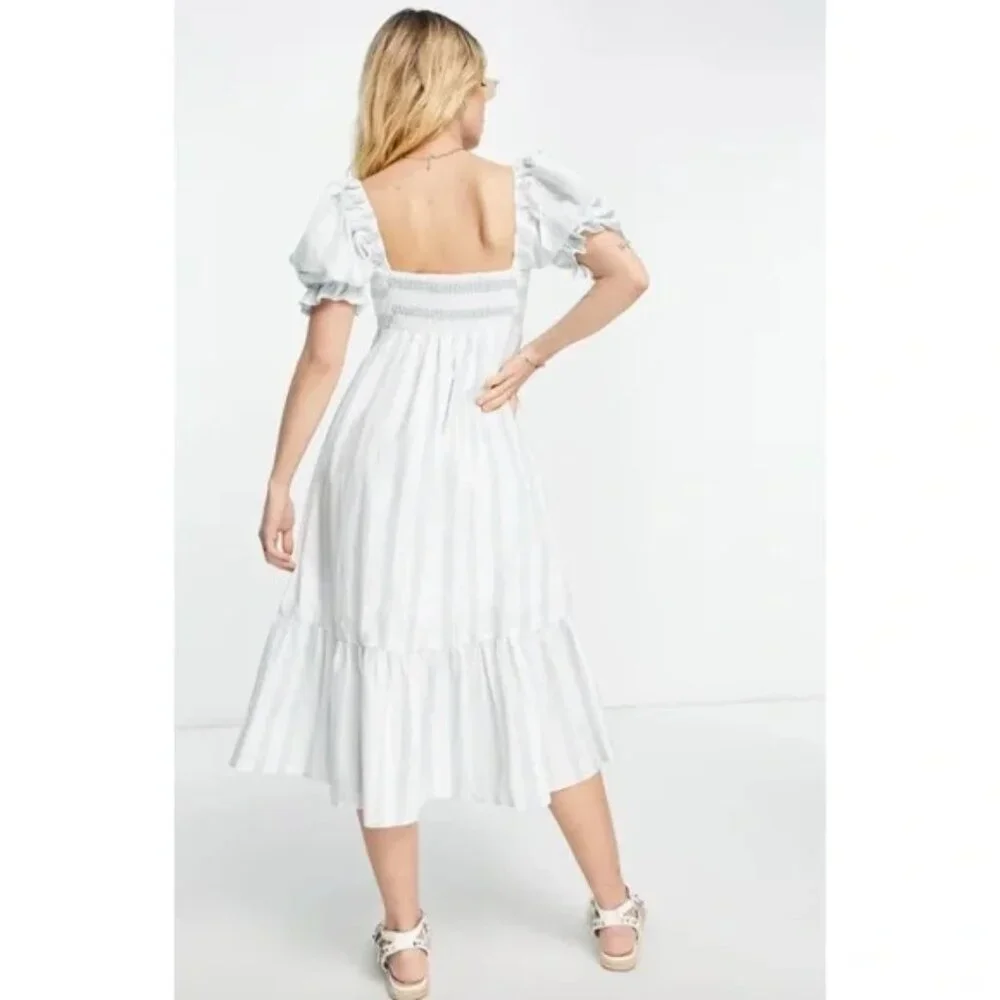 Abercrombie & Fitch Puff Sleeve Striped Midi Dress - Picture 2 of 7